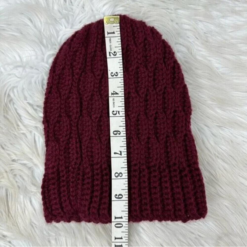 Created By Cyd Burgundy Cable‎ Knit Beanie Hat Women Winter Cuffed Cap NEW